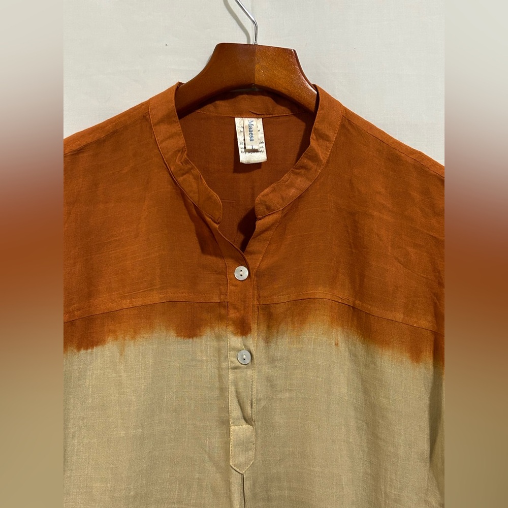 Maaesa - Orange, Beige & Green Color-Block Top - Picture 4 of 12